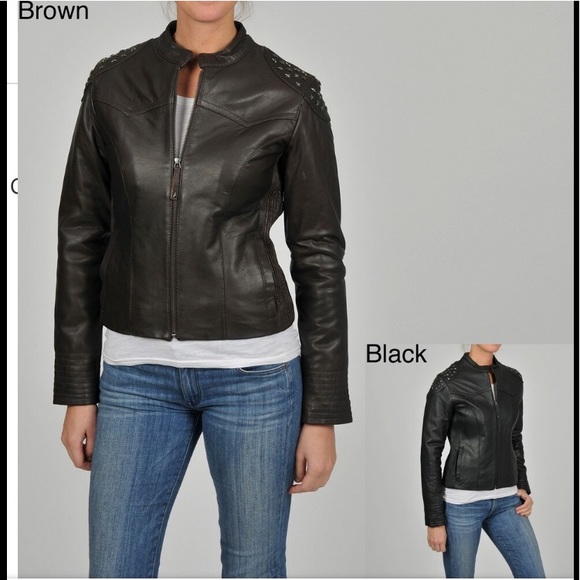 KNOLES & CARTER Size XXL Brown Leather STRETCH Metal STAR Embellished $288 NEW - Picture 15 of 16